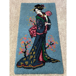 Vintage Shillcraft Readicut Handmade Rug Asian Oriental Japanese Motif Signed 82